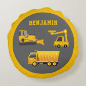 掘削機ダンプトラック建築テーマキッズルーム ラウンドクッション (裏面)