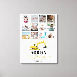 掘削機トラックベビー初年度フォトコラージュ キャンバスプリント