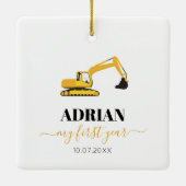 掘削機トラックベビー初年度フォトコラージュ セラミックオーナメント (裏面)