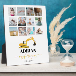 掘削機トラックベビー初年度フォトコラージュ フォトプラーク