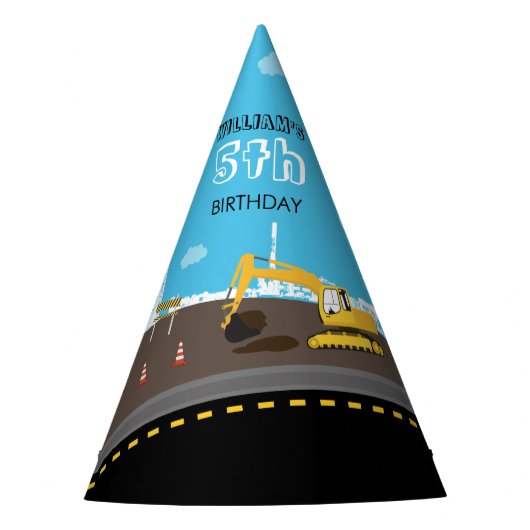 掘削機トラック建築トラック誕生日パーティー パーティーハット (正面)