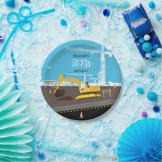 掘削機トラック建築トラック誕生日パーティー ペーパープレート (パーティー)