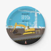 掘削機トラック建築トラック誕生日パーティー ペーパープレート (正面)