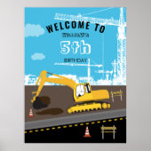 掘削機トラック建築トラック誕生日パーティー ポスター (正面)