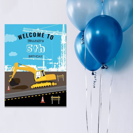 掘削機トラック建築トラック誕生日パーティー ポスター