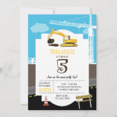 掘削機トラック建築トラック誕生日パーティー 招待状 (正面)