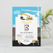 掘削機トラック建築トラック誕生日パーティー 招待状 (スタンド正面)