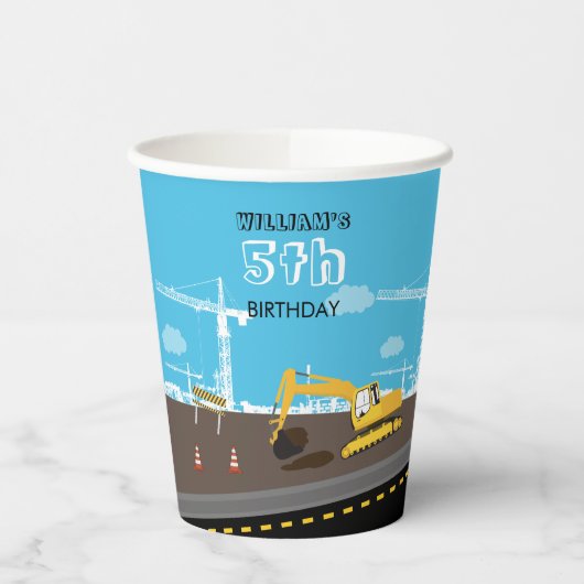 掘削機トラック建築トラック誕生日パーティー 紙コップ (左)