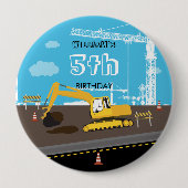 掘削機トラック建築トラック誕生日パーティー 缶バッジ (正面)