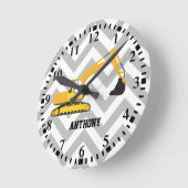 掘削機パーソナライズされた建築トラックパターン ラウンド壁時計 (傾斜)