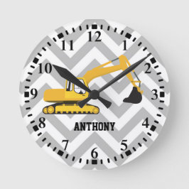 掘削機パーソナライズされた建築トラックパターン ラウンド壁時計
