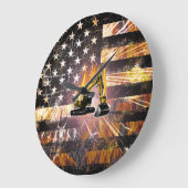 掘削機フラグの火花 ラージ壁時計 (傾斜)