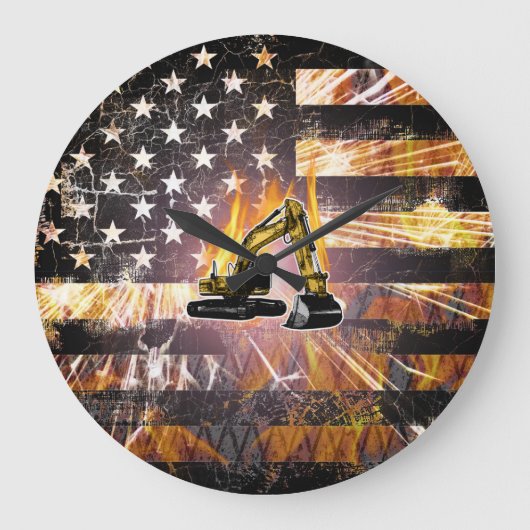 掘削機フラグの火花 ラージ壁時計 (正面)