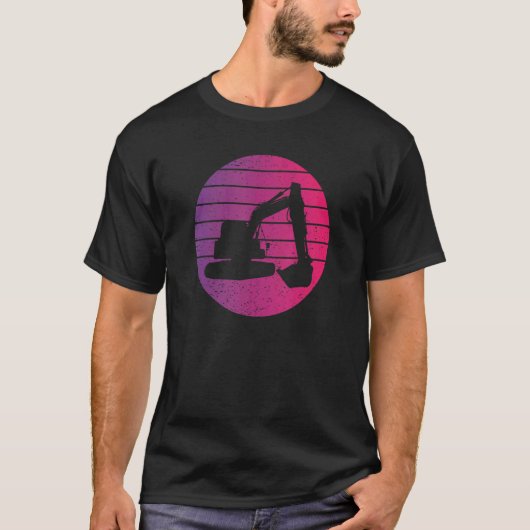 掘削機レトロスタイルヴィンテージ Tシャツ (正面)