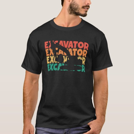 掘削機レトロ文字ローダバックホー掘削機オペ Tシャツ (正面)