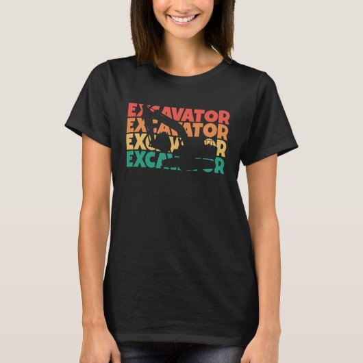掘削機レトロ文字ローダバックホー掘削機オペ Tシャツ (正面)