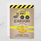 掘削機建築コーン子供の誕生日 招待状 (正面)