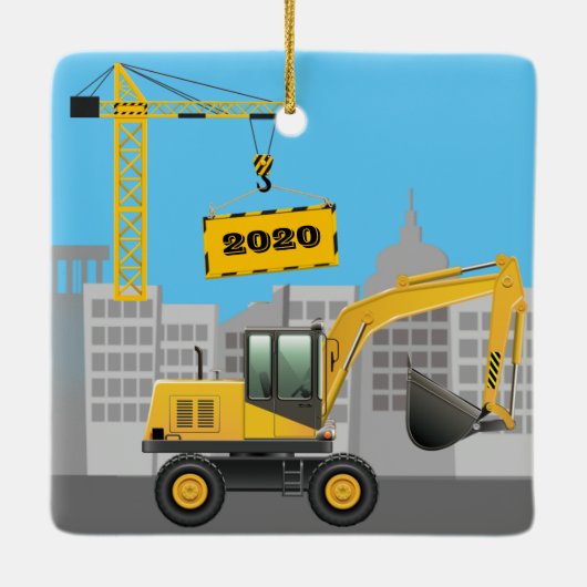 掘削機建築サイトの個人用設定の名前 セラミックオーナメント (裏面)