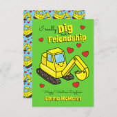 掘削機建築ディガー教室バレンタイン サンキューカード (正面/裏面)