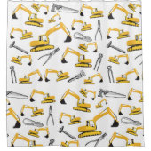 掘削機建築トラックとツールパターン シャワーカーテン (正面)