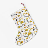 掘削機建築トラックとツールパターン スモールクリスマスストッキング (裏面 (吊り時))