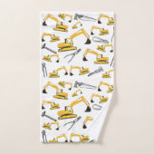 掘削機建築トラックとツールパターン バスタオルセット (ハンドタオル)