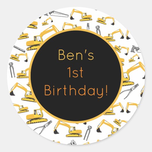 掘削機建築トラックとツールパターン ラウンドシール (正面)