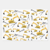 掘削機建築トラックとツールパターン ラッピングペーパーシート (正面)