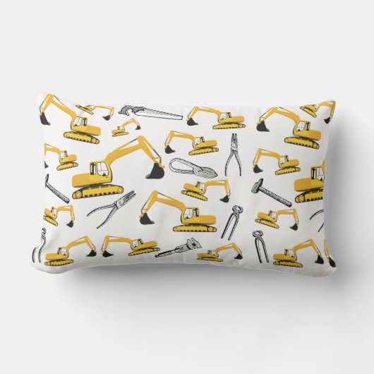 掘削機建築トラックとツールパターン ランバークッション (正面)