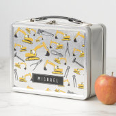 掘削機建築トラックとツール少年の名前 メタルランチボックス (インサイチュ)