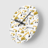 掘削機建築トラックと工具パターン ラウンド壁時計 (傾斜)