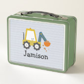 掘削機建築トラックストライプの メタルランチボックス (裏面)