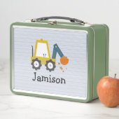 掘削機建築トラックストライプの メタルランチボックス (インサイチュ)