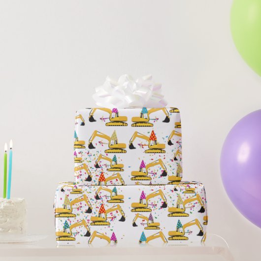 掘削機建築トラックパーティーパターン ラッピングペーパー (パーティーギフト)