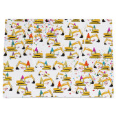 掘削機建築トラックパーティーパターン ラージペーパーバッグ (正面)