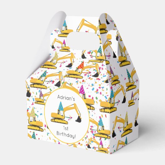 掘削機建築トラック誕生日パーティー フェイバーボックス (正面サイド)