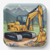 掘削機建築設備掘削機誕生日 ペーパープレート (正面)