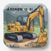 掘削機建築設備掘削機誕生日 ペーパープレート (正面)