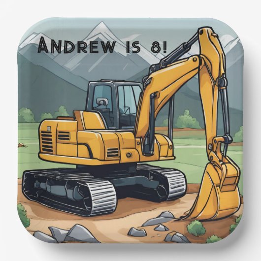 掘削機建築設備掘削機誕生日 ペーパープレート (正面)