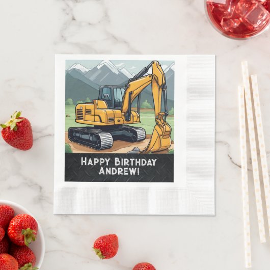 掘削機建築設備掘削機誕生日 縁ありランチョンナプキン (インサイチュ)
