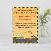 掘削機建築誕生日招待状 招待状 (スタンド正面)