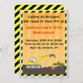 掘削機建築誕生日招待状 招待状 (正面/裏面)