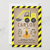 掘削機建築誕生日 マグネット招待状 (正面)