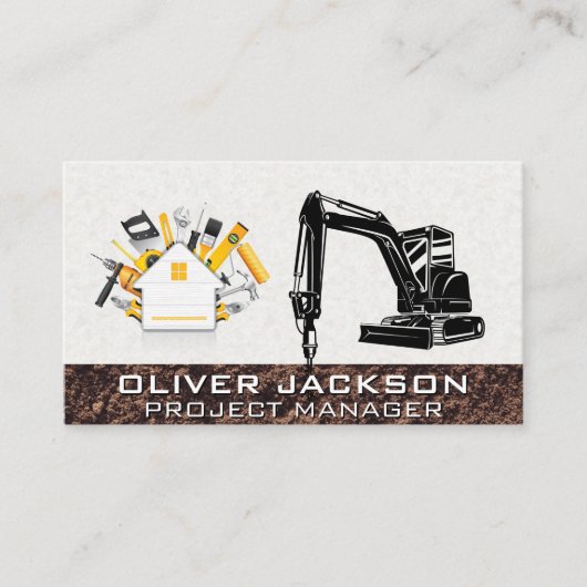 掘削機建築車 | ドリル | ハードウェア 名刺 (正面)