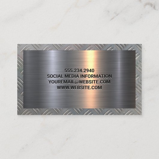 掘削機掘削 |スチールプレートメタル 名刺 (裏面)