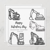 掘削機着色ページボーイカードハッピーバレンタイン (正面/裏面)