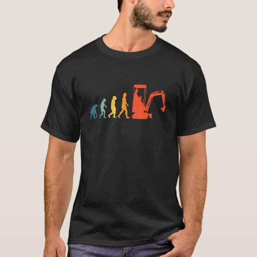 掘削機進化レトロヴィンテージ Tシャツ (正面)