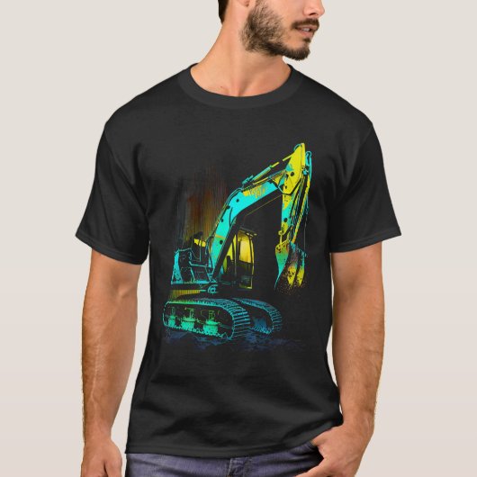 掘削機駆動建築現場の色 Tシャツ (正面)