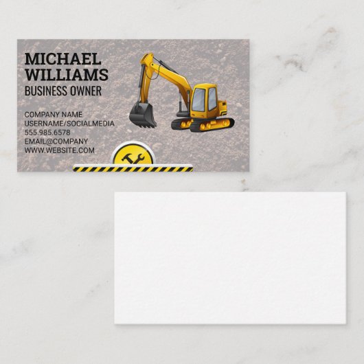掘削機 | 地球引越し業者建築現場ハードウェア 名刺 (正面/裏面)