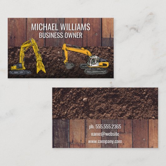掘削機 | 地球引越し業者車 | 建築 名刺 (正面/裏面)